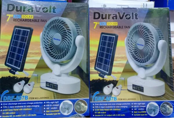 Duravolt  3 in 1 solar rechargeable fan