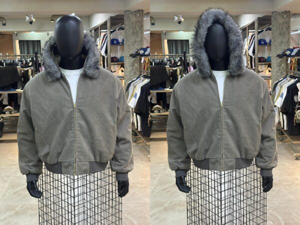 FAUX FUR ZIPPER DENIM HOODIE