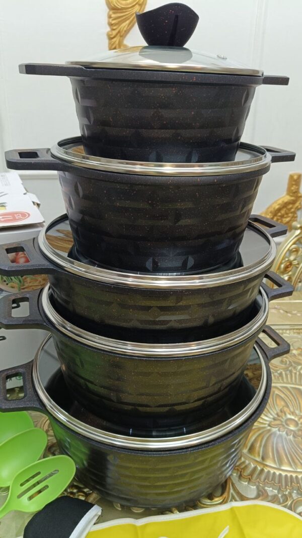 17 PCS MBH GRANITE POT WITH KITCHEN APRON,POT CARRIER AND 7 PCS NONSTICK KITCHEN TOOL